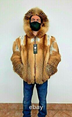 RED FOX FUR MEN'S HOODED JACKET Coat Size 2XL Real Genuine 100% Natural NEW