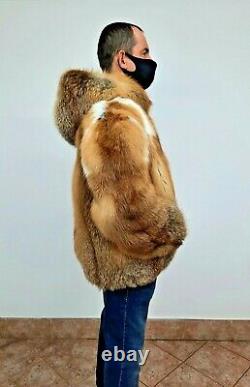 RED FOX FUR MEN'S HOODED JACKET Coat Size 2XL Real Genuine 100% Natural NEW
