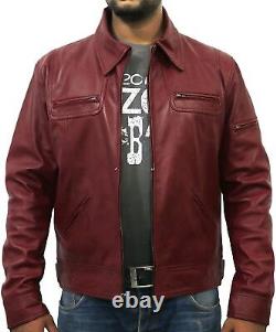 RED Men's Handmade Genuine Lambskin Leather Jacket Stylish Long Sleeve Biker