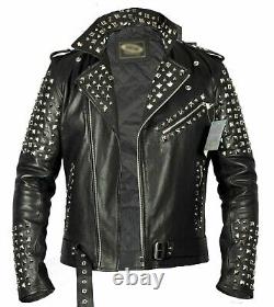 Real Leather Jacket With Stud Embellishment/Men's Rocker Motorcycle Studs Jacket