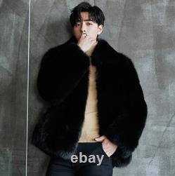 Real Luxury Fox Fur Men Warm Fur Outwear Long Coat Furry Overcoat Thicken Parka