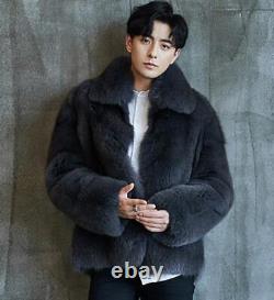 Real Luxury Fox Fur Men Warm Fur Outwear Long Coat Furry Overcoat Thicken Parka
