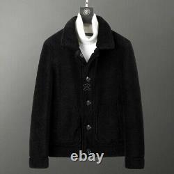 Real Shearling fur Coat Warm Jacket Overcoat Winter Sz Men 100% Genuine