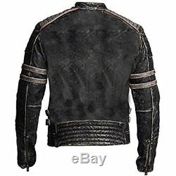 Retro 1 Mens Vintage Motorcycle Cafe Racer Biker Black Real Leather Jacket New