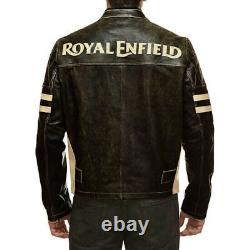Royal Enfield Men's Cafe Biker Jacket Genuine Leather Café Racer