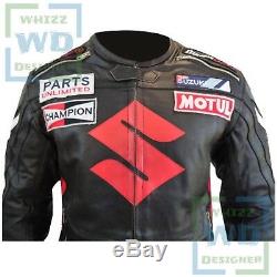 SUZUKI 4269 BLACK Cowhide Racing Coat Motorcycle Motorbike Biker Leather jacket