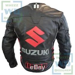 SUZUKI 4269 BLACK Cowhide Racing Coat Motorcycle Motorbike Biker Leather jacket