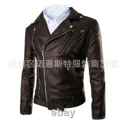 S-5XL Mens Faux Leather Motorcycle Jackets Lapel Slim Fit Outwear Work Casual D