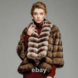 Sable Fur Coat Chinchilla Fur Collar Zibeline Sobol Barguzinsky Made in Europe