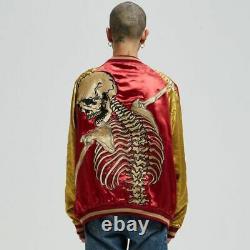 Skull Skeleton Embroidered Men's Jacket Vintage Double-sided Wear Tattoo Jackets