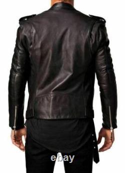 Slim fit Biker Genuine lambskin Leather Jacket Motorcycle jacket Men Black