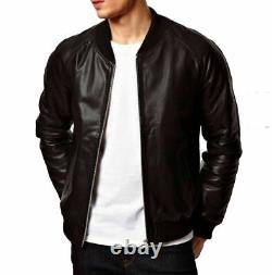 Stylish Black Men's Jacket Genuine Lambskin Leather Bomber Handmade Casual Biker