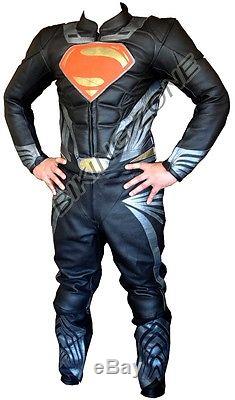 Superman Style Changeable Logo Mens Motorbike / Motorcycle Leather Jacket & Suit