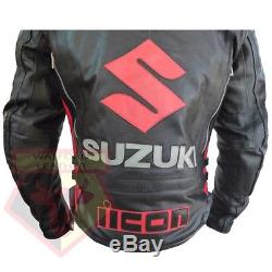 Suzuki 4269 Black Motorcycle Cowhide Leather Motorbike Ce Armoured Biker Jacket