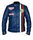 Tag Heuer Driver Gulf Steve Mcqueen Slim Cafe Racer Blue Leather Jacket For Men