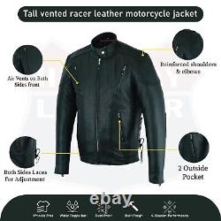 Tall vented racer leather motorcycle jacket Big & Tall bikers w full action back