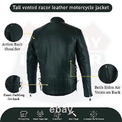 Tall vented racer leather motorcycle jacket Big & Tall bikers w full action back