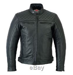 Texpeed Armoured Black Leather Diamond Stitched Motorcycle / Motorbike Jacket
