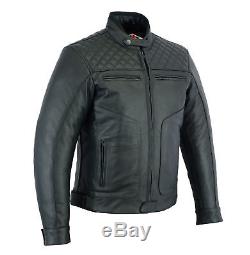 Texpeed Armoured Black Leather Diamond Stitched Motorcycle / Motorbike Jacket