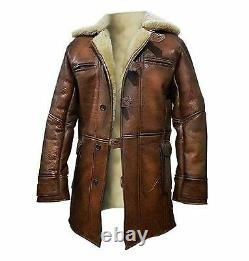 Tom Hardy Bane Dark Knight Rises Real Leather Faux Fur Coat Jacket for men