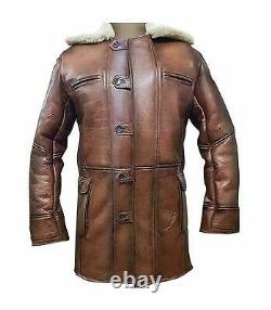 Tom Hardy Bane Dark Knight Rises Real Leather Faux Fur Coat Jacket for men
