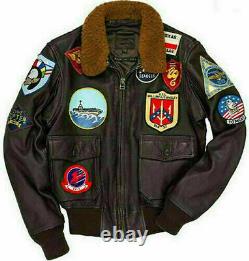 Top Gun Tom Cruise Peter Maverick Aviator Bomber Fur Brown Leather Jacket Mens