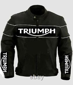 Triumph Black Motorbike Racing Armor Protected Leather Jacket CE Approved Men