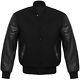 Varsity Black Wool Cowhide Leather Sleeves Bomber Letterman Jacket