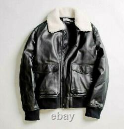 Vince Leather Aviator Bomber Jacket Removable Genuine Shearling Collar Sz Large