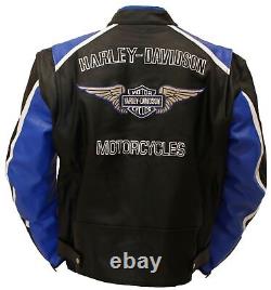 Vintage HD Cruiser Blue Motorcycle Leather Jacket Motorbike Jacket Biker