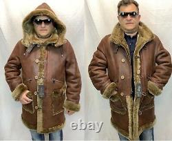 WHISKEY 100% REAL SHEEPSKIN SHEARLING LEATHER Parka Trench Coat Jacket XS-8XL