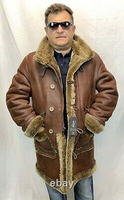 WHISKEY 100% REAL SHEEPSKIN SHEARLING LEATHER Parka Trench Coat Jacket XS-8XL