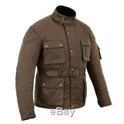 Warrior New Motorcycle Cotton Waxed WP Lined Body Armour Motorbike Bikers Jacket