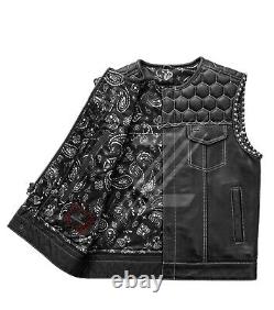 White Honey Comb Quilted Motorcycle Vest Men's Club Style Bikers Leather Vest
