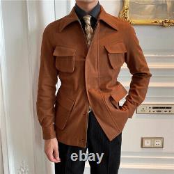 Winter BritishHandsome Warm Slim Fit Jacket Retro Pocket Mid Length Hunting Coat