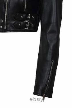 Women's Black Jacket Cropped Leather Chic Biker Gothic Short Jacket