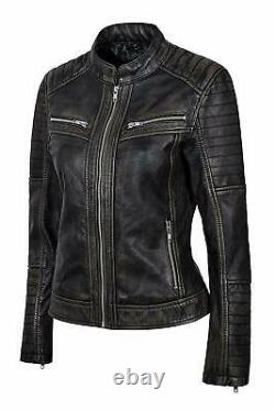 Women's Genuine Lambskin Leather Jacket Black Slim fit Biker Motorcycle Jacket