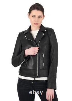 Women's Lambskin Leather Jacket Motorcycle Real Soft Leather Biker Jacket -CW361