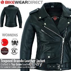 Womens Leather Brando Biker Jacket Ladies Motorbike Motorcycle with CE Armour