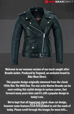 Womens Leather Brando Biker Jacket Ladies Motorbike Motorcycle with CE Armour