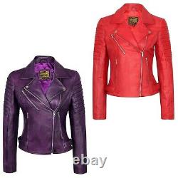 Womens Motorcycle Biker Real Leather Jacket Lambskin Leather Top Slim fit S-3XL