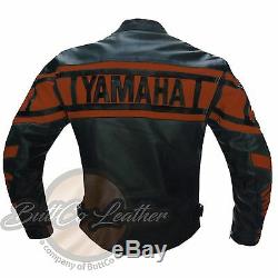 YAMAHA 0120 Motorbike Armour Motorcycle Biker Racing REAL Orange Leather Jacket