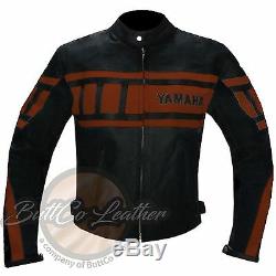 YAMAHA 0120 Motorbike Armour Motorcycle Biker Racing REAL Orange Leather Jacket