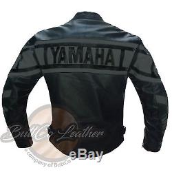 YAMAHA 0120 Motorbike Motorcycle Biker Racing REAL Grey Leather Jacket COAT