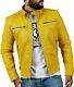 Yellow Motorcycle Slim Biker Lambskin Classic Men's Festive Leather Fit Jacket