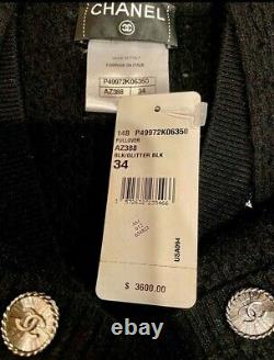 3800 $ Tn-o Chanel 2014 Twin Set Veste Noire Sequin Cardigan 34 36 38 40 Top 14a