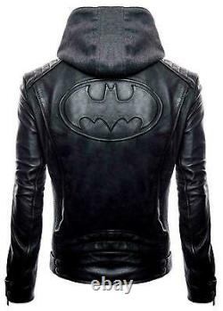 Batman Arkham Super Hero Logo Moto Biker Noir Veste En Cuir Véritable Hommes