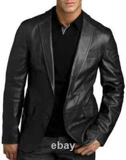 Blazer en cuir noir pour homme fait main de qualité, élégant et doux, design formel