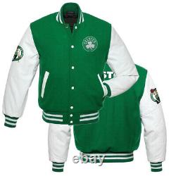Boston Celtics Lettermen Veste Varsity Avec Manches En Cuir