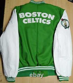 Boston Celtics Lettermen Veste Varsity Avec Manches En Cuir
